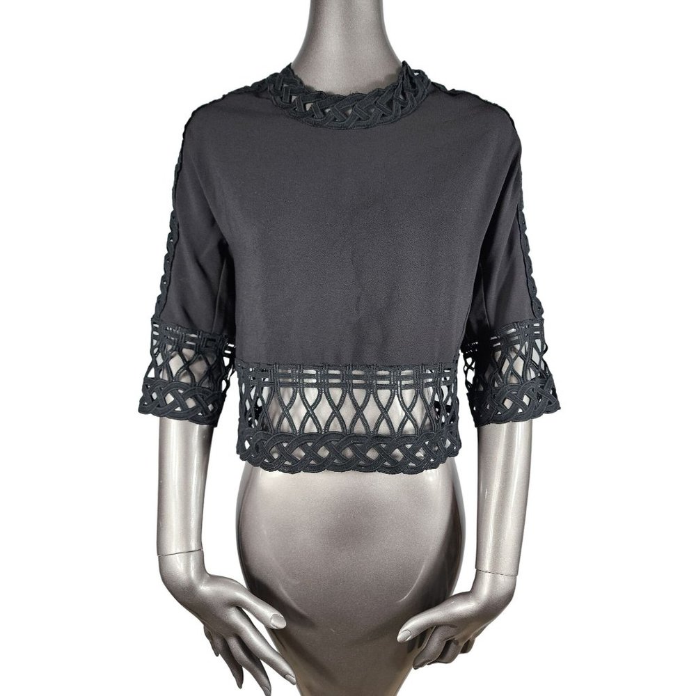 Jonathan Simkhai Black Cutout Crochet Blouse Shirt Top Small